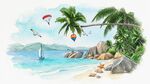热带海岛水彩画