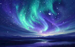 蓝绿极光星空