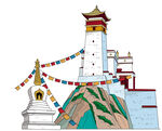 西藏风格建筑景观图 矢量图