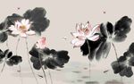 意境水墨荷花图