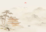 中式古风古典山水画背景