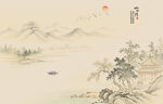 中式古风古典山水画背景壁画