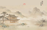 中式古风古典山水画背景