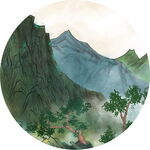 圆形山水国画风景图