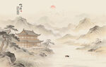 新中式古风古典山水画背景壁画