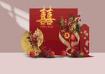 红色中式婚礼订婚宴背景设计