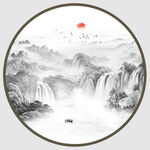 圆形意境水墨山水画