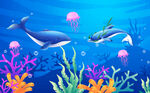 海底奇幻世界的海洋生物背景画