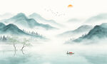 禅意山水画背景图