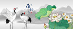白鹤丹顶鹤仙鹤花卉美景图