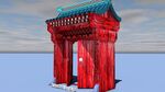 上色中式红色牌坊建筑模型