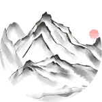 水墨山水间的落日美景