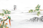 中式花鸟山水背进去