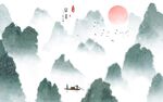 水墨山水间的诗意景致背景墙