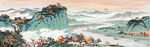 国画青绿山水丹顶鹤水墨画