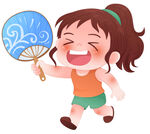 扇扇子清凉消暑夏天防中暑插画