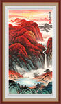流水生财装饰画招财画客厅画竖版