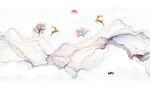新中式抽象水墨线条烟雾山水画