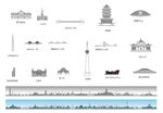 武汉湖北城市建筑剪影地标插画