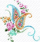彩色花卉孔雀刺绣图案