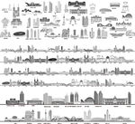 青岛山东城市建筑剪影地标插画