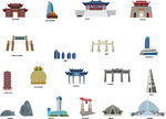 三亚海南城市建筑剪影地标插画
