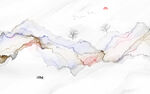 新中式抽象水墨线条烟雾山水画