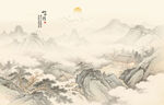 中式古风古典山水画背景