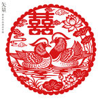 鸳鸯剪纸婚庆窗花静电贴