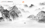 中式意境水墨山水画
