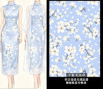 蓝底白花旗袍设计图