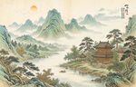 中式古风古典山水画背景