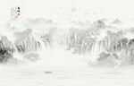 新中式国画山水电视背景墙