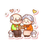 矢量重阳节老年夫妻吃糕长椅休憩