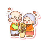 矢量重阳节老年夫妻照料盆栽赏菊