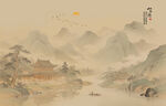 中式古风古典山水画背景