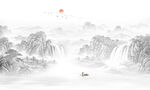新中式水墨国画山水电视背景墙