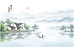 新中式手绘江南古风山水画背景墙