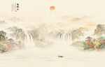 中国风水墨古风山水画背景画