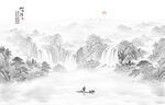 中式意境流水生财背景墙
