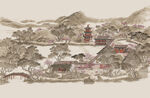 新中式线描山水背景墙