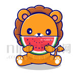 卡通小狮子吃西瓜