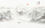 新中式传统国画山水画背景墙