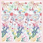 春日蝶花手绘方巾图案