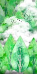 水彩风清新绿林玄关装饰画