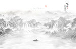 新中式国画山水画电视背景墙