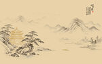 新中式古典水墨山水画背景壁画