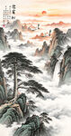 迎客松山水画壁画