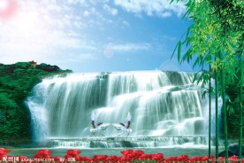 流水生财瀑布壁画