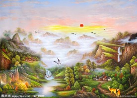 油画风景 漂亮的山水油画